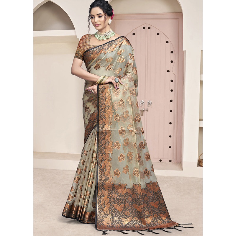 Multicolor Organza Saree With Blouse Piece - JD986607441