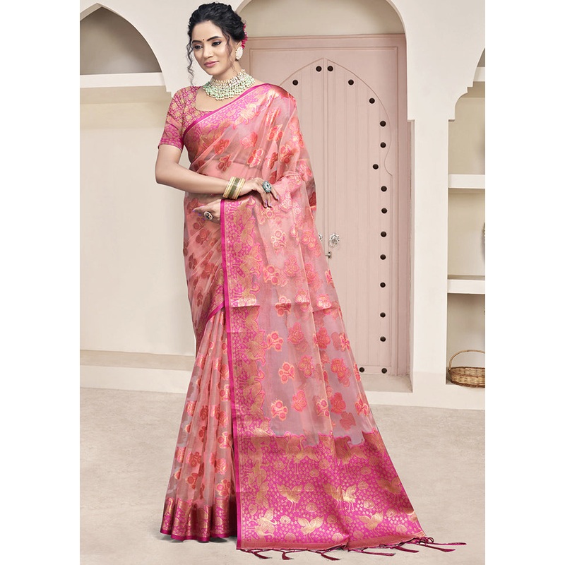 Multicolor Organza Saree With Blouse Piece - JD986607442