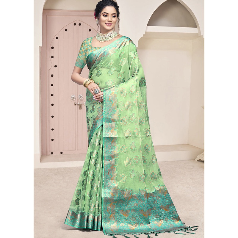 Multicolor Organza Saree With Blouse Piece - JD986607443