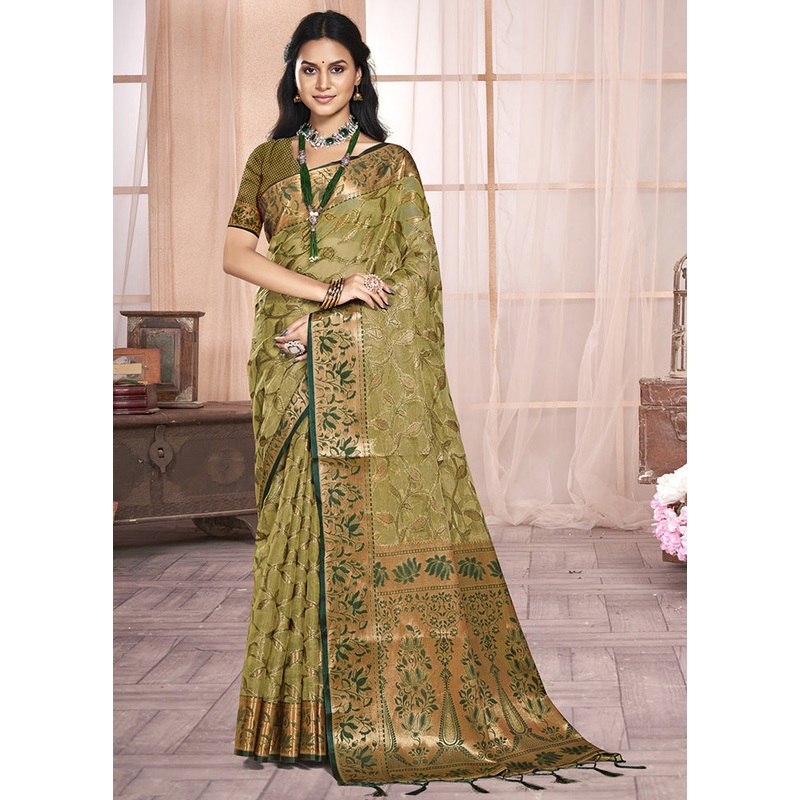 Multicolor Organza Saree With Blouse Piece - JD986607535