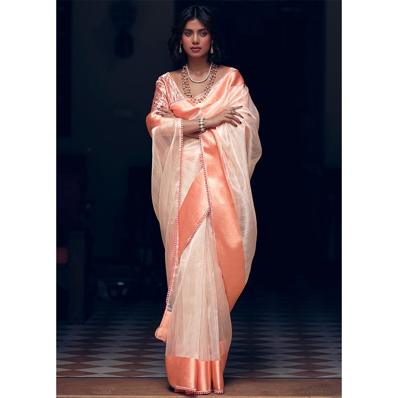 Peach Organza Saree With Blouse Piece - JD986607427
