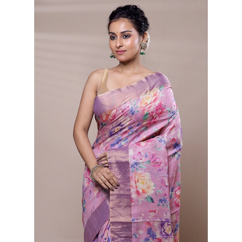 Pink Handloom Tussar Pure Silk Saree With Blouse Piece - JD986607489