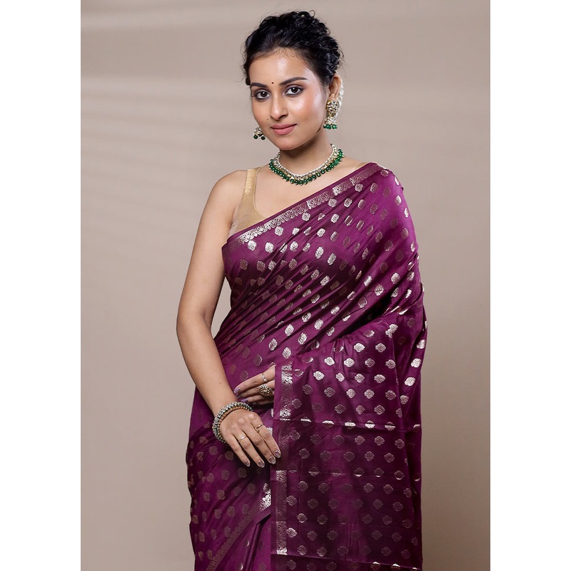 Purple Dupion Silk Saree With Blouse Piece - JD986607485
