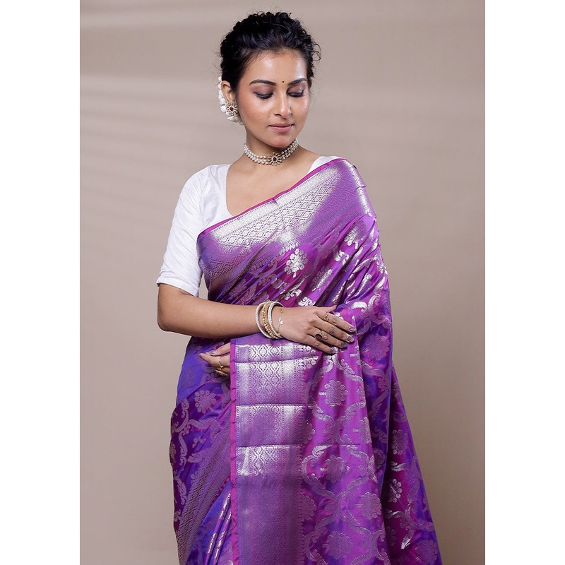 Purple Kora Silk Saree With Blouse Piece - JD986607483