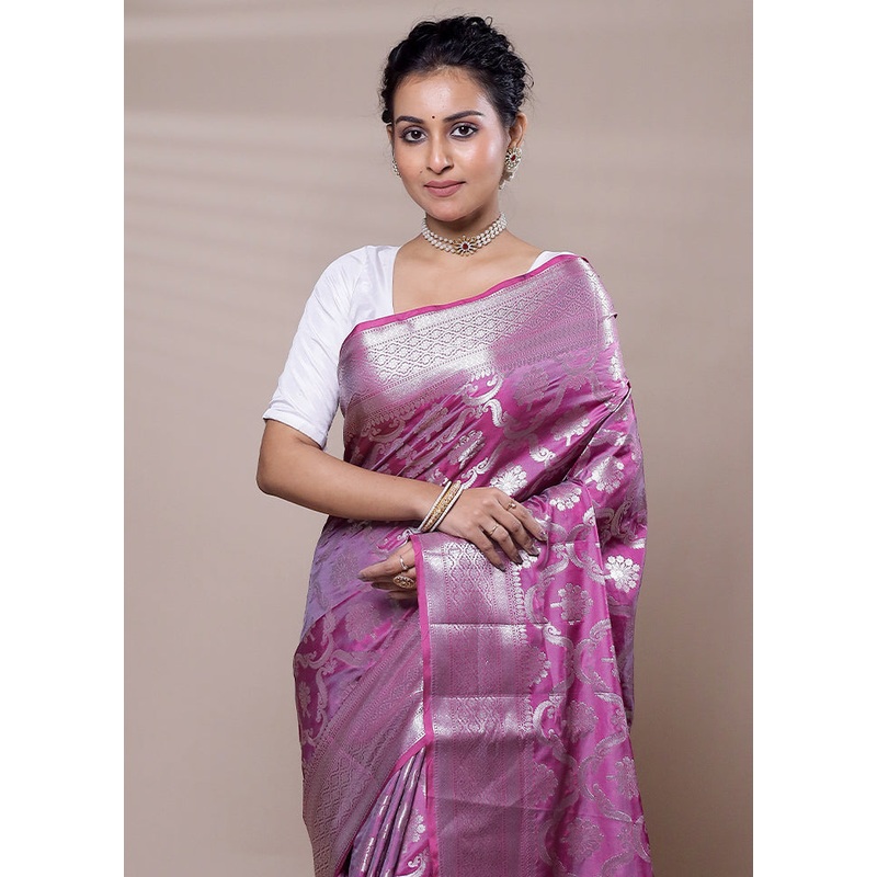 Purple Kora Silk Saree With Blouse Piece - JD986607484