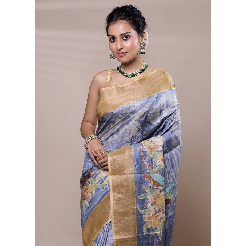 Purple Tussar Silk Saree With Blouse Piece - JD986607482