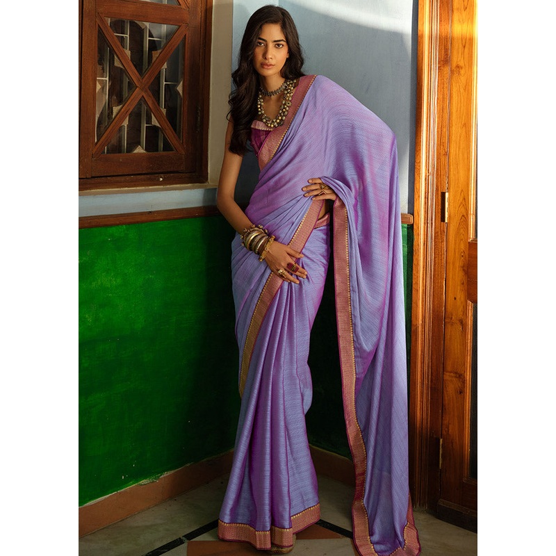 Violet Dupion Silk Saree With Blouse Piece - JD986607431