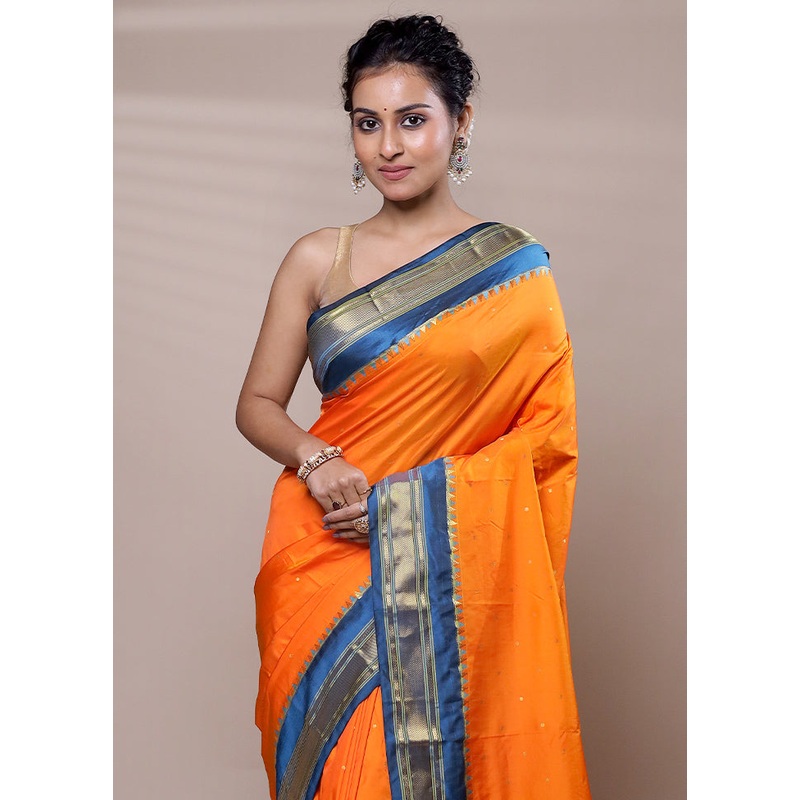 Yellow Kanjivaram Silk Saree With Blouse Piece - JD986607475