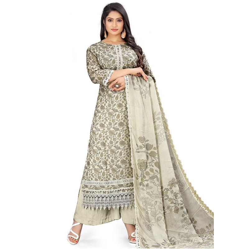3 Pc Cream Unstitched Georgette Suit Set - JD986607133