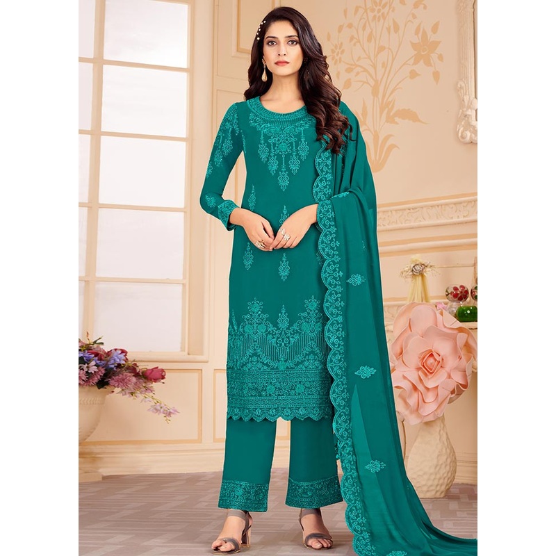 3 Pc Green Unstitched Georgette Suit Set - JD986607150