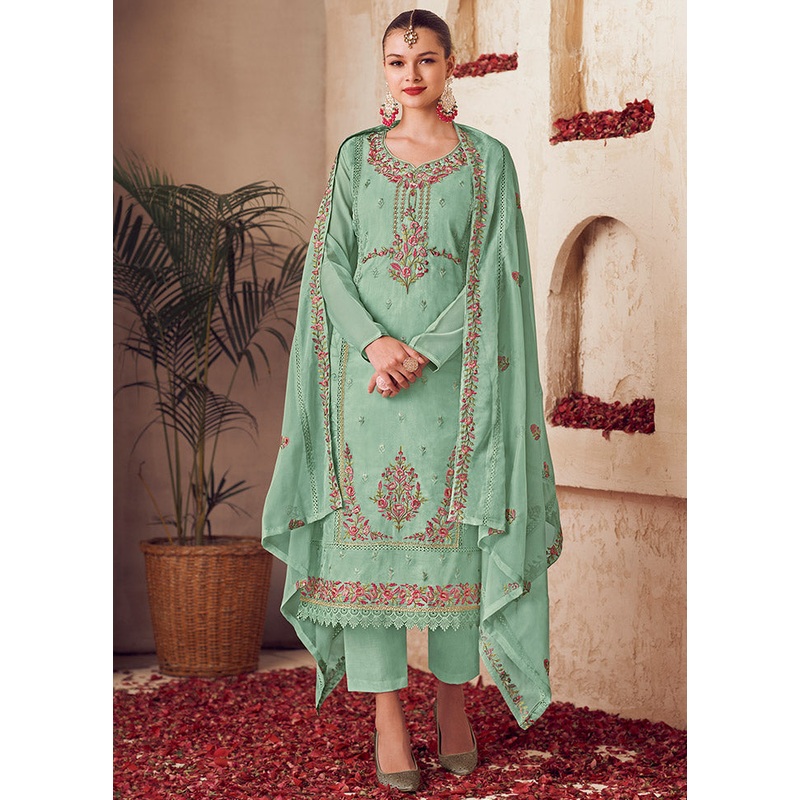 3 Pc Green Unstitched Net Suit Set - JD986607152