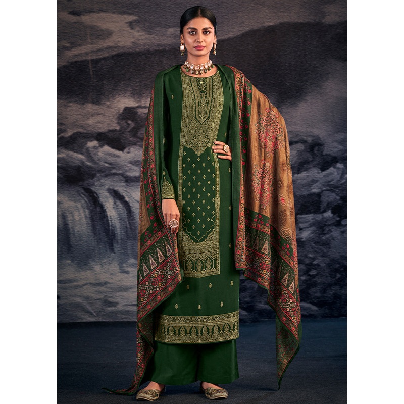 3 Pc Green Unstitched Pashmina Suit Set - JD986607155