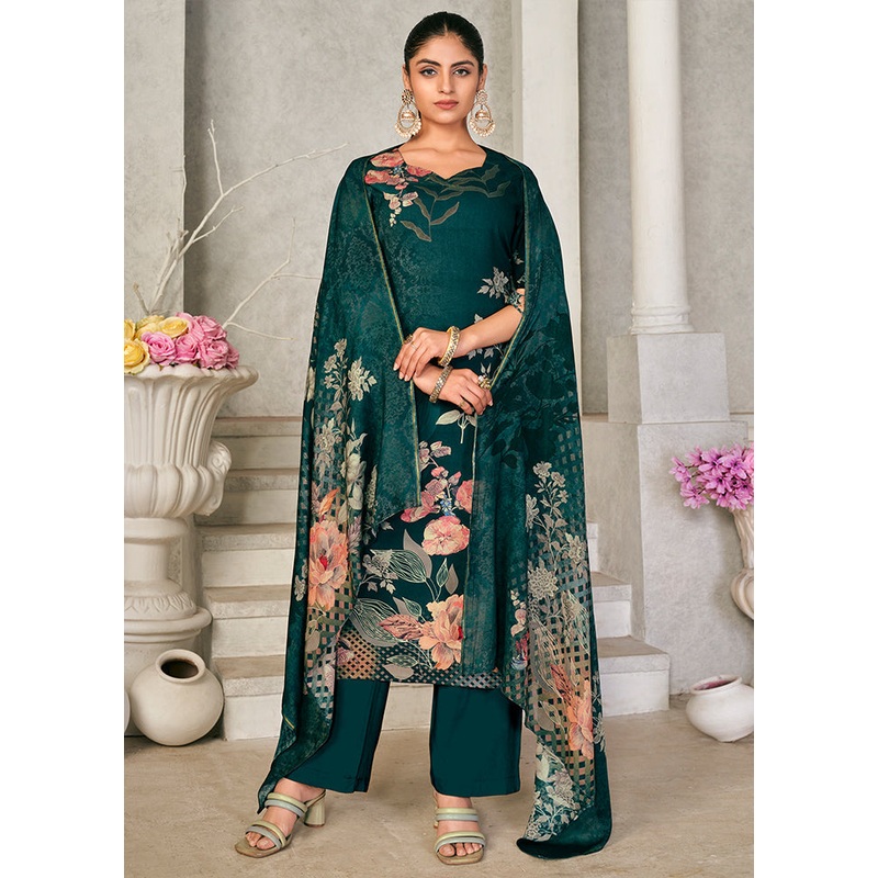 3 Pc Green Unstitched Pashmina Suit Set - JD986607157