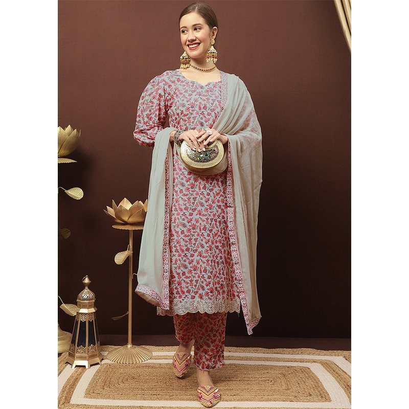 3 Pc Grey Unstitched Cotton Suit Set - JD986607189