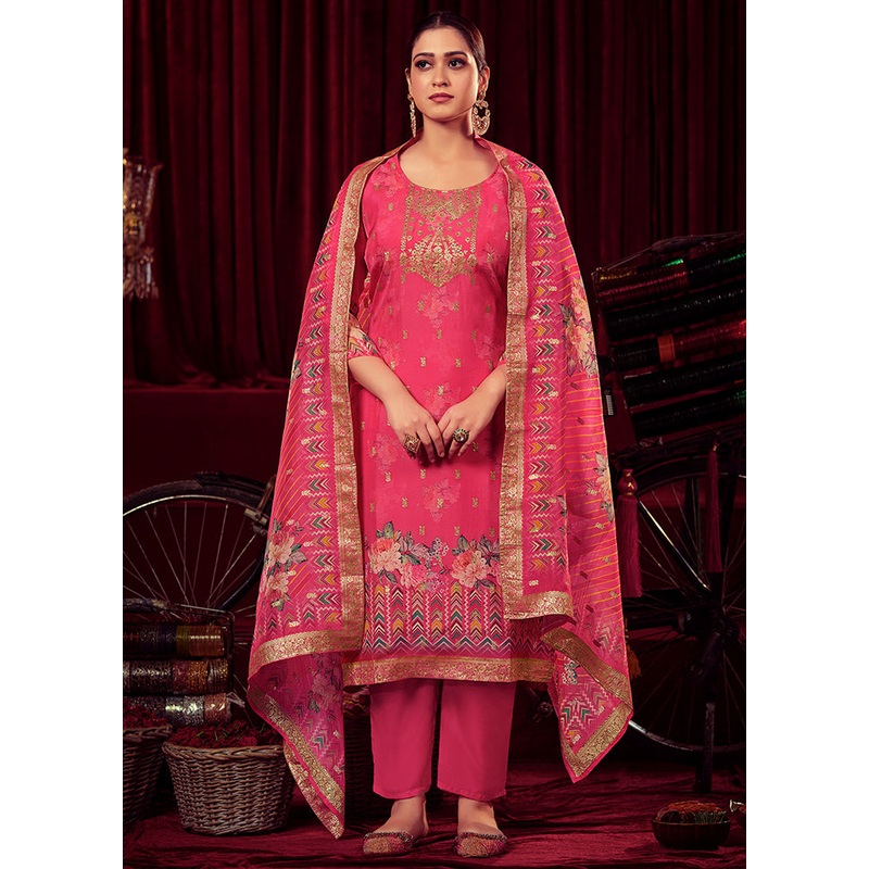 3 Pc Magenta Unstitched Net Suit Set - JD986607205