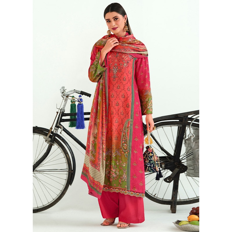3 Pc Magenta Unstitched Pashmina Suit Set - JD986607208