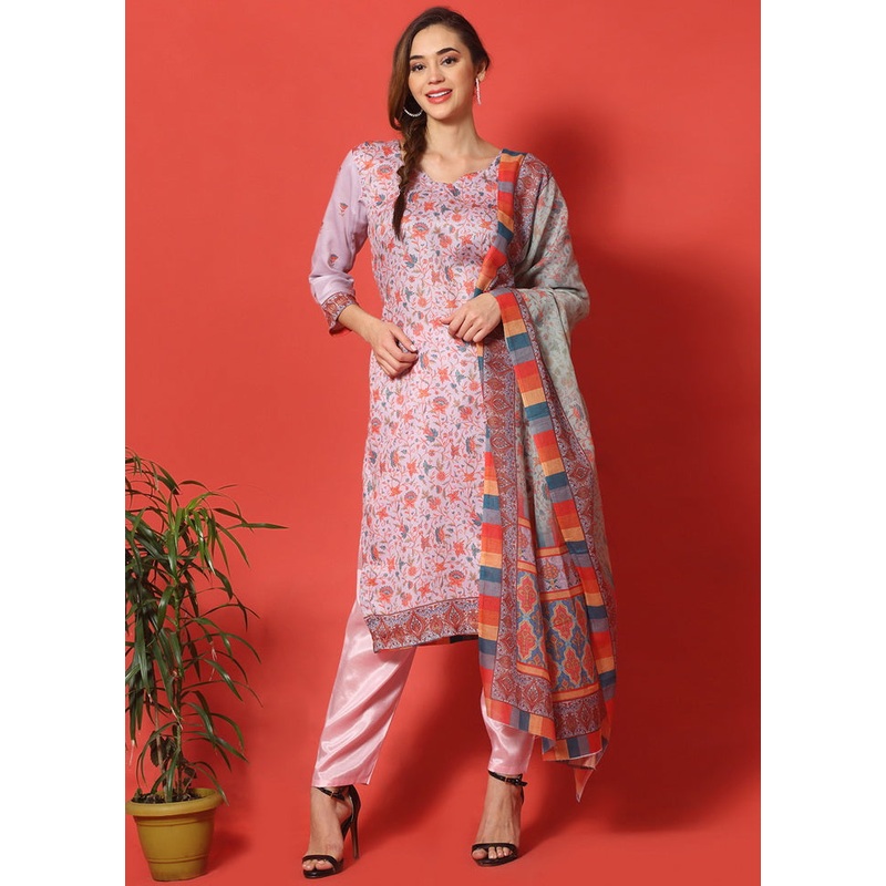 3 Pc Mauve Unstitched Cotton Suit Set - JD986607234