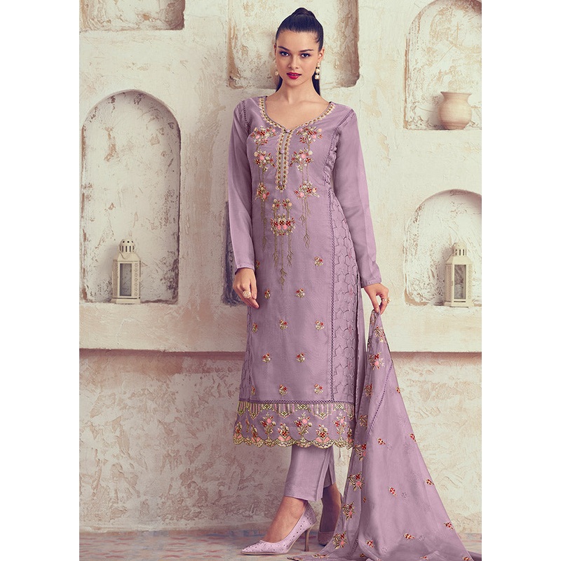 3 Pc Mauve Unstitched Net Suit Set - JD986607235