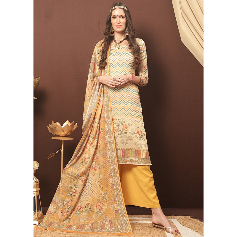 3 Pc Multicolor Unstitched Cotton Suit Set - JD986607236