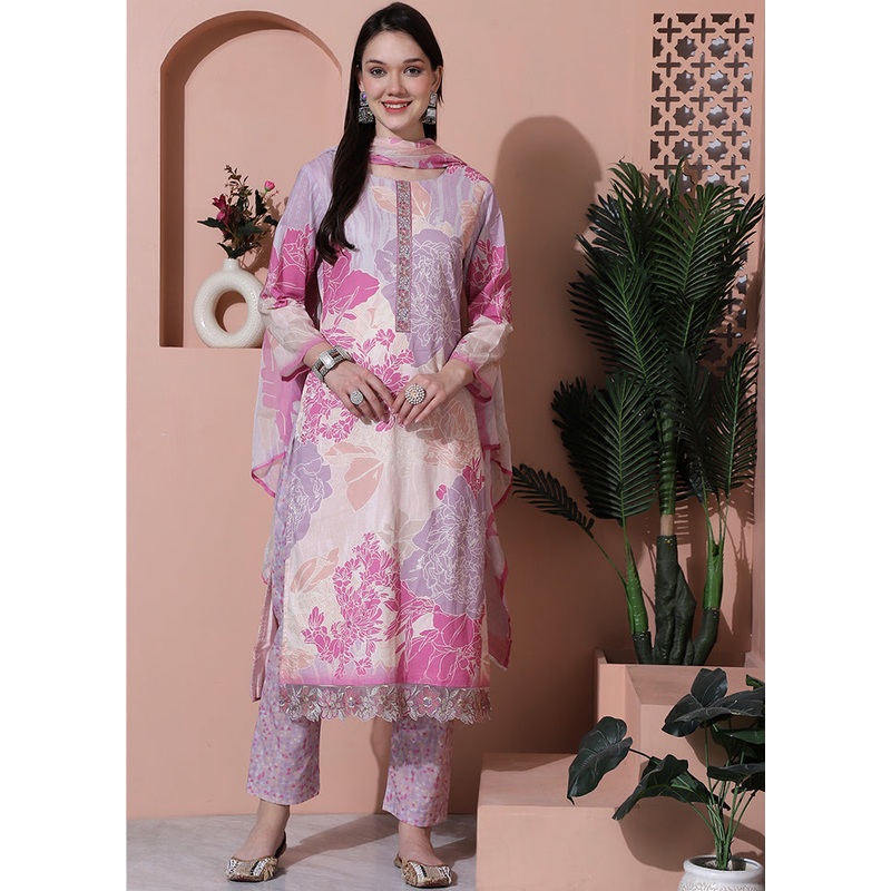 3 Pc Multicolor Unstitched Cotton Suit Set - JD986607241