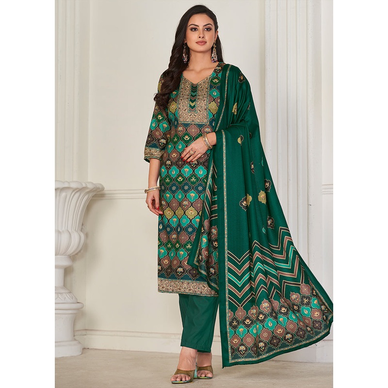 3 Pc Multicolor Unstitched Pashmina Suit Set - JD986607245