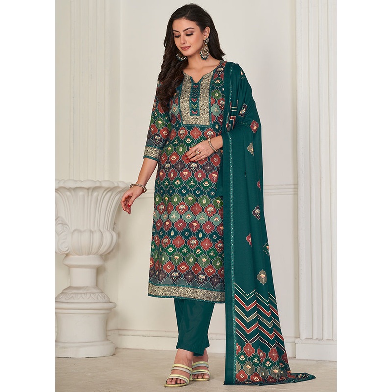 3 Pc Multicolor Unstitched Pashmina Suit Set - JD986607248