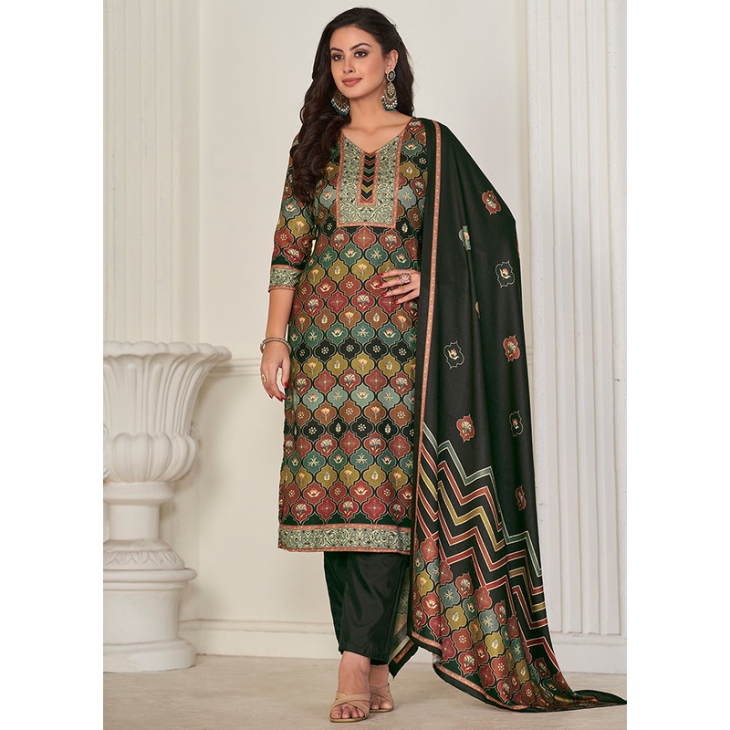 3 Pc Multicolor Unstitched Pashmina Suit Set - JD986607250