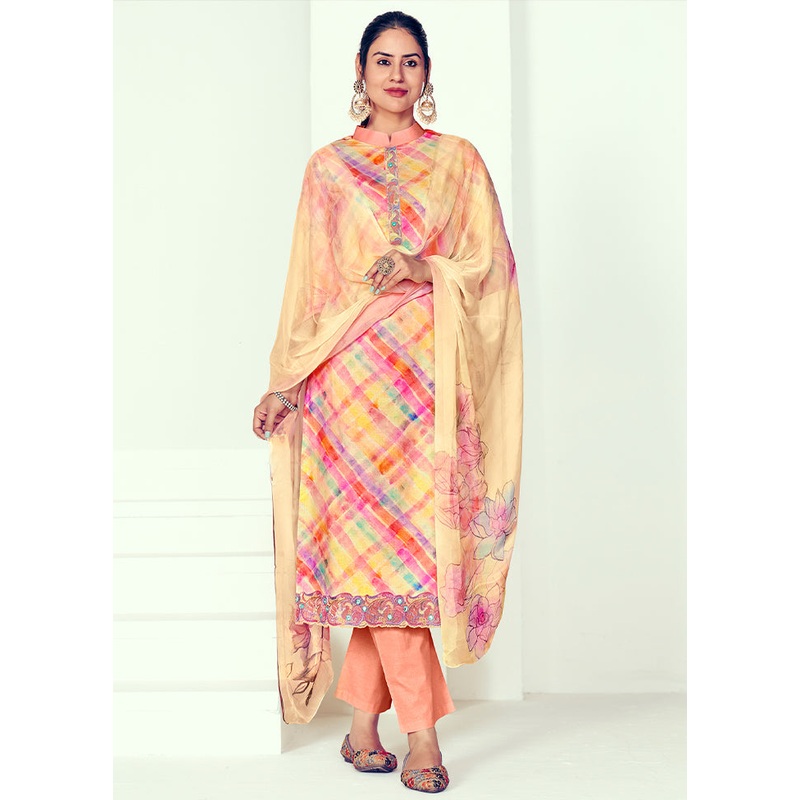 3 Pc Multicolor Unstitched Pure Cotton Suit Set - JD986607249