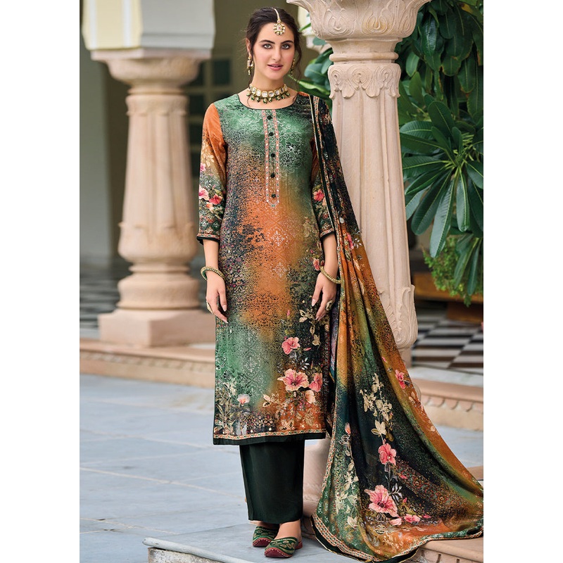 3 Pc Multicolor Unstitched Pure Silk Suit Set - JD986607251