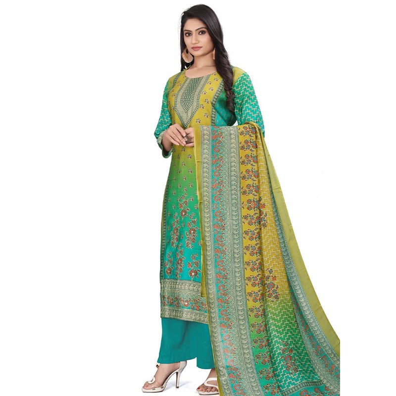 3 Pc Multicolor Unstitched Silk Suit Set - JD986607254