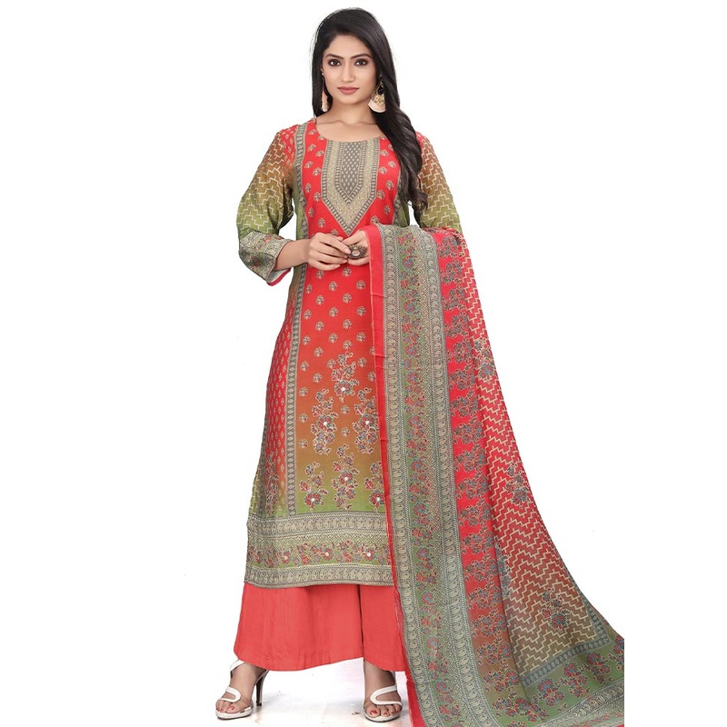 3 Pc Multicolor Unstitched Silk Suit Set - JD986607255