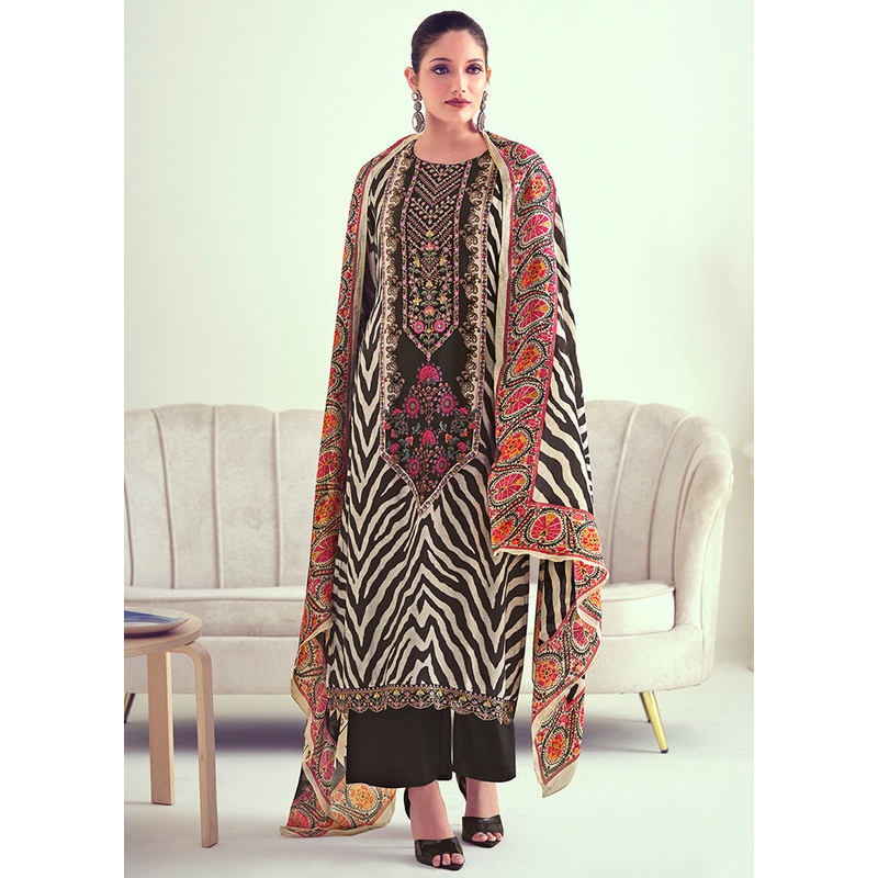 3 Pc Multicolor Unstitched Silk Suit Set - JD986607263