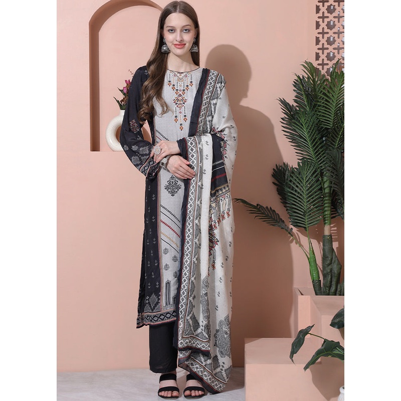 3 Pc Multicolor Unstitched Silk Suit Set - JD986607264
