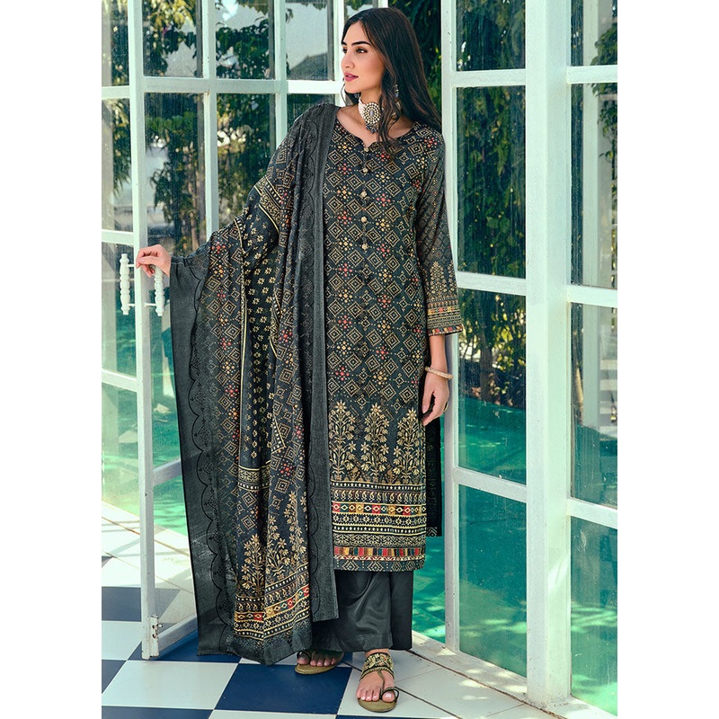 3 Pc Navy Blue Unstitched Cotton Suit Set - JD986607277