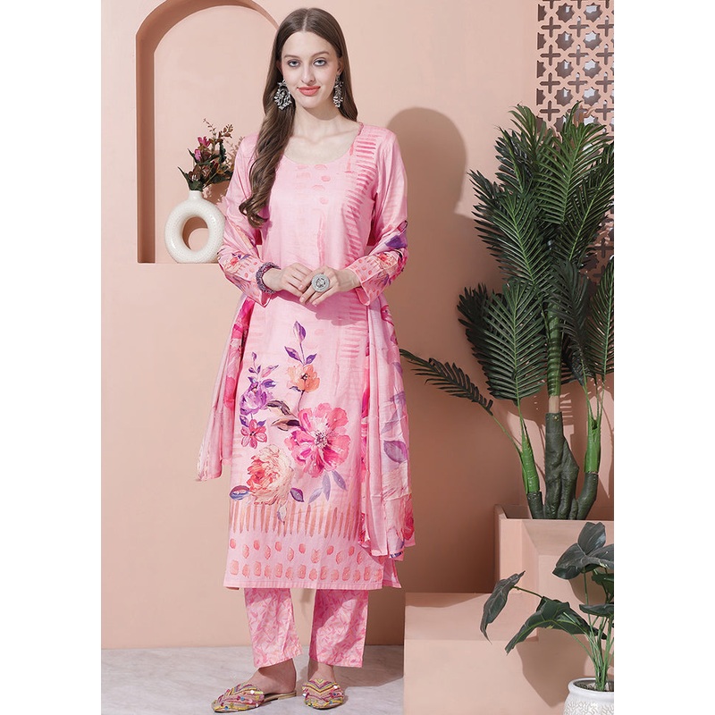 3 Pc Pink Unstitched Cotton Suit Set - JD986607324