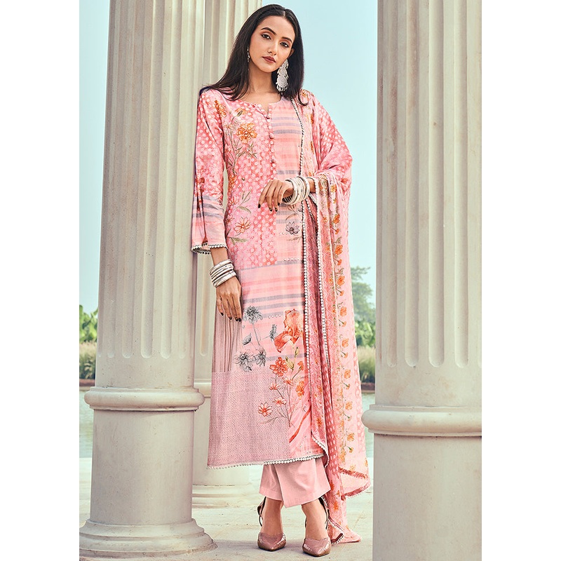 3 Pc Pink Unstitched Cotton Suit Set - JD986607325