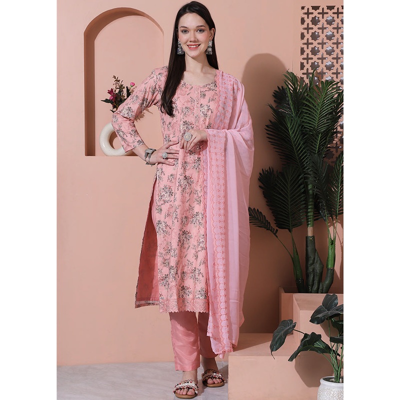3 Pc Pink Unstitched Cotton Suit Set - JD986607326
