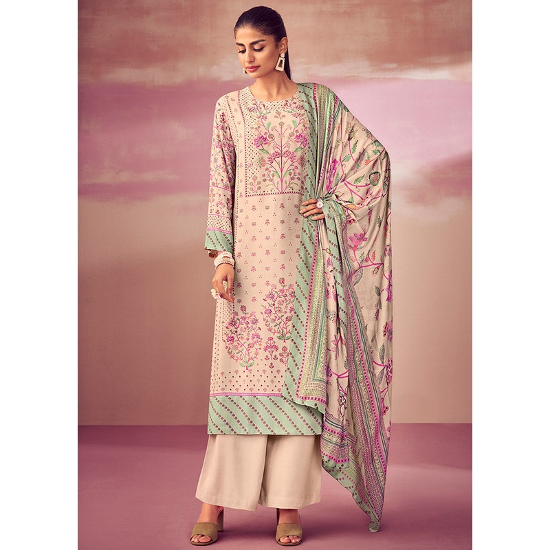 3 Pc Beige Unstitched Cotton Suit Set - JD986607035