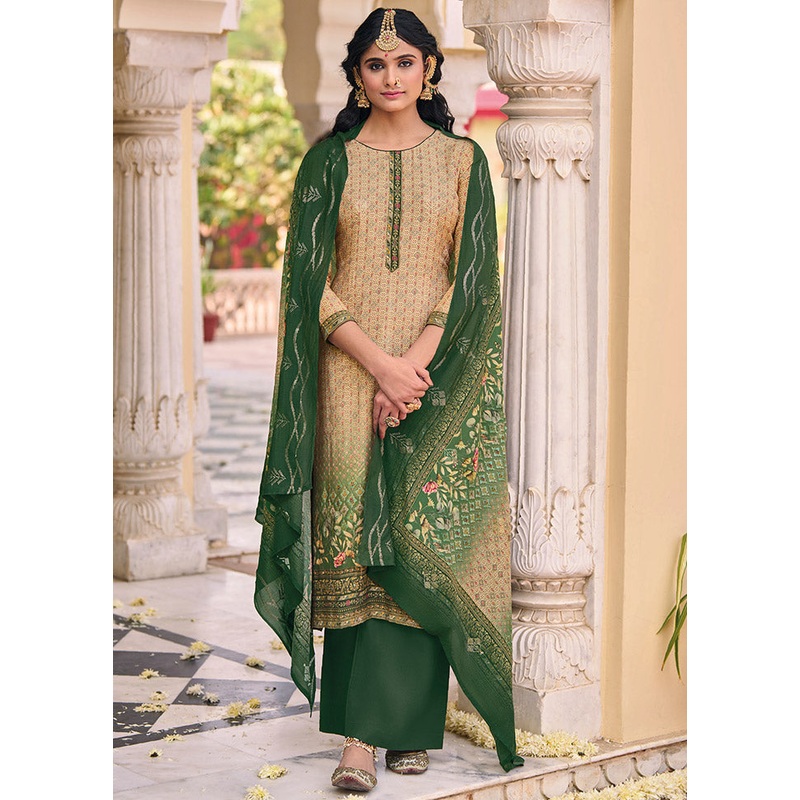 3 Pc Beige Unstitched Silk Suit Set - JD986607093
