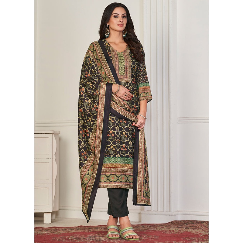3 Pc Black Unstitched Pashmina Suit Set - JD986607074