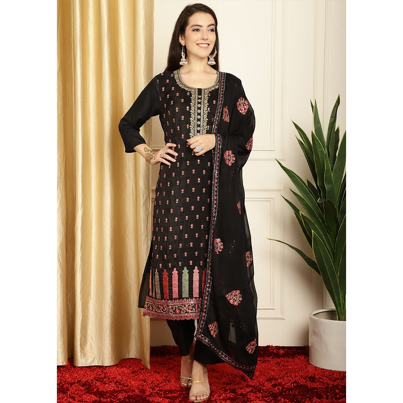 3 Pc Black Unstitched Pure Santoon Suit Set - JD986607072