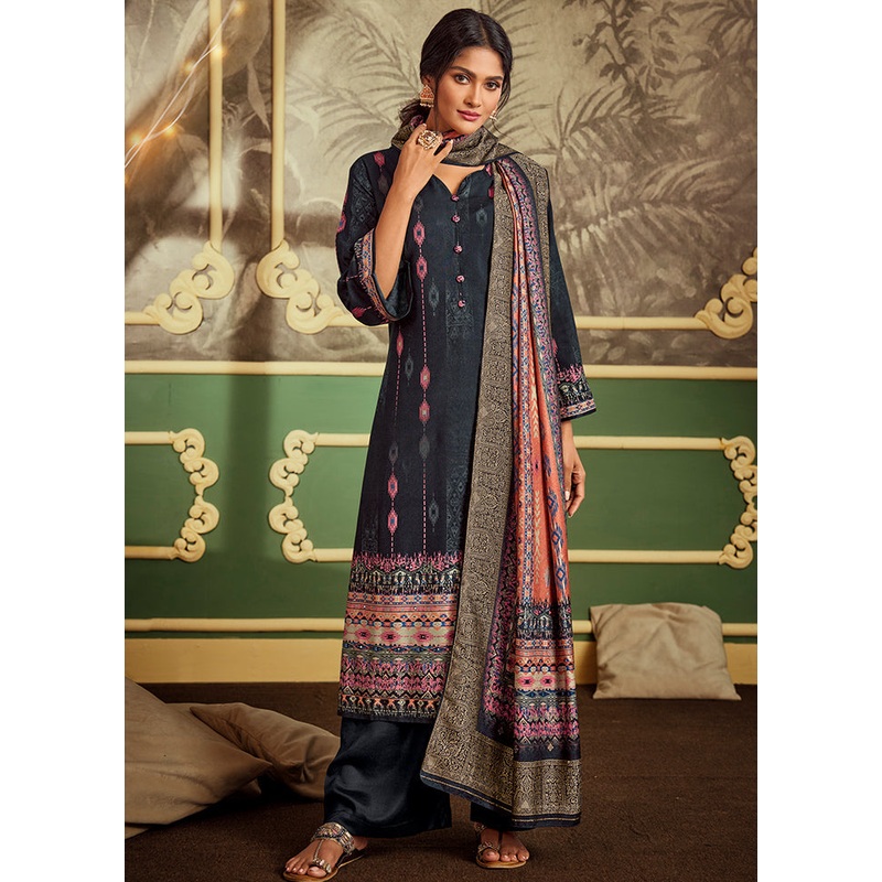 3 Pc Black Unstitched Silk Suit Set - JD986607041