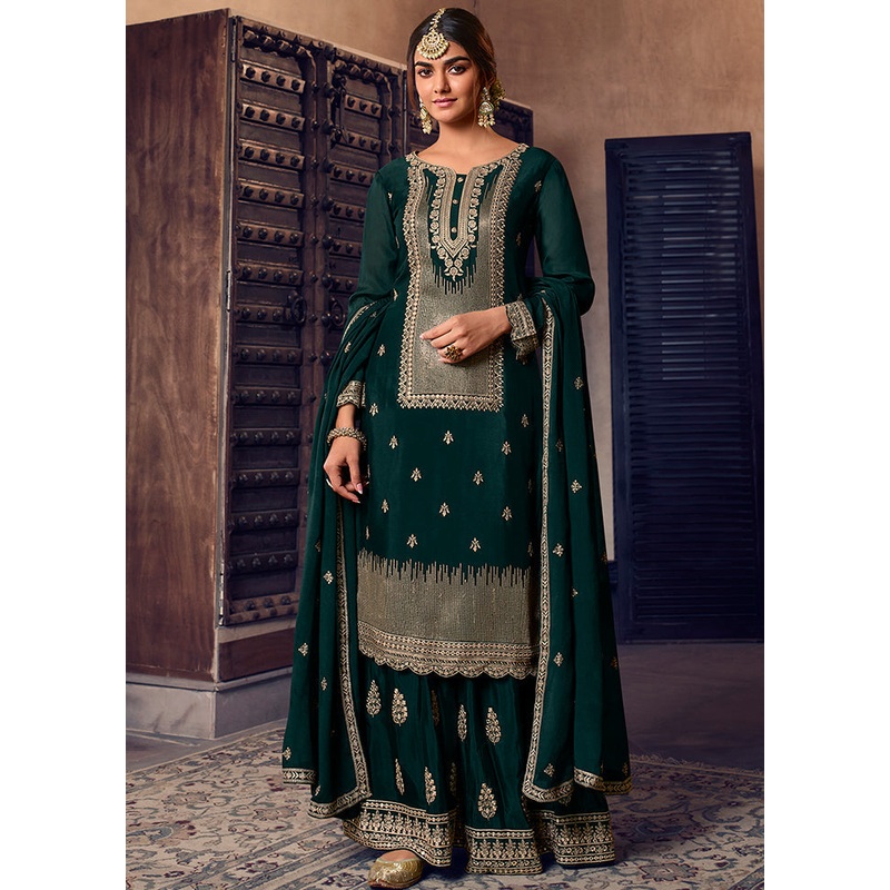 3 Pc Blue Semi Stitched Chiffon Suit Set With Dupatta - JD986607054