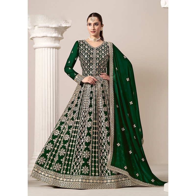 3 Pc Green Semi Stitched Georgette Suit Set - JD986606957