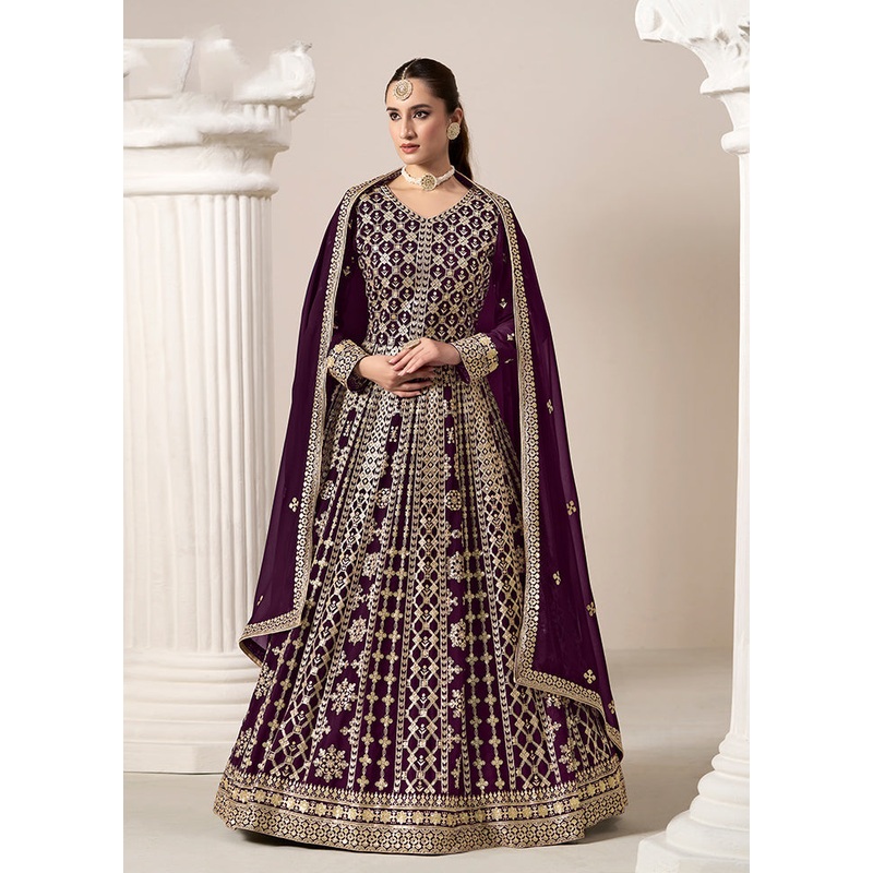3 Pc Magenta Semi Stitched Georgette Suit Set - JD986606956