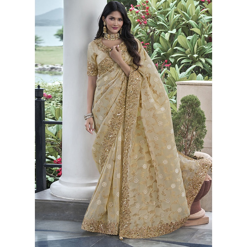 Beige Spun Silk Saree With Blouse Piece - JD986607031