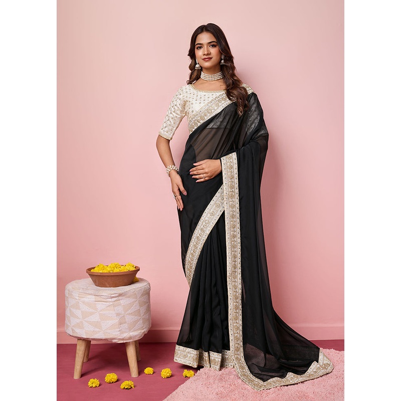 Black Organza Saree With Blouse Piece - JD986607030
