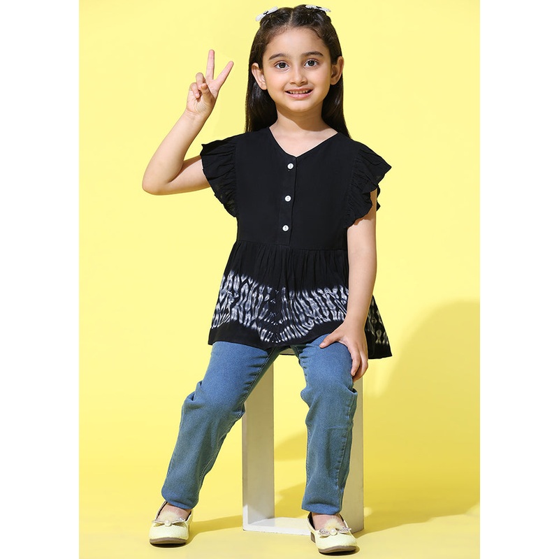 Black Rayon Short Sleeves V Neckshape Top - JD986606895