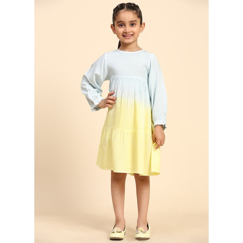 Blue Rayon Full Sleeves Round Neckshape Indian Dress - JD986606892