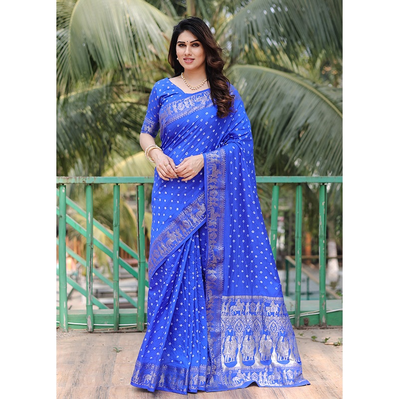 Blue Spun Silk Saree With Blouse Piece - JD986607026